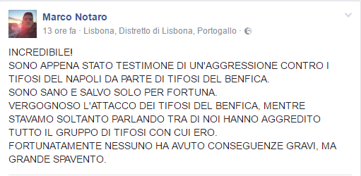 AGGRESSIONE TIFOSI BENFICA NAPOLI