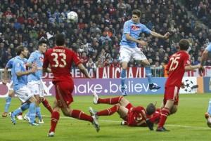 Napoli's Federico Fernandez scores during their Champions League Group A soccer match against Bayern Munich in Munich