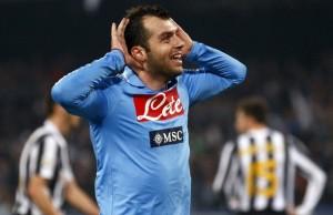 Napoli's Pandev celebrates after scoring against Juventus during their Serie A soccer match at San Paolo stadium in Naples