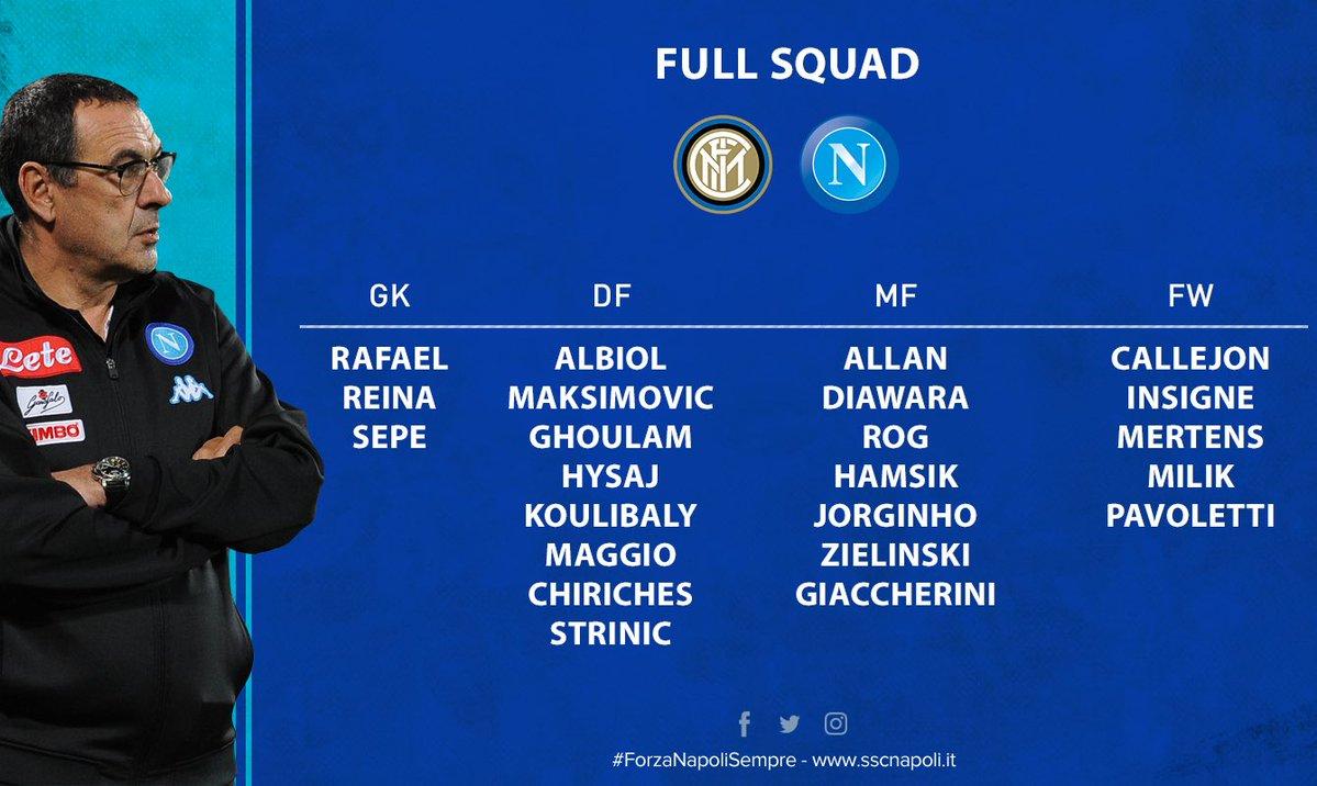 Inter-Napoli, i convocati di Sarri: out solo Tonelli