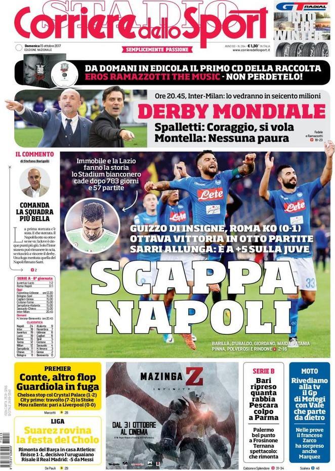 PRIME PAGINE / I quotidiani sportivi celebrano il Napoli: “Gli azzurri in fuga!”