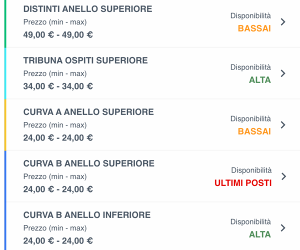 Posti Curva B Superiore