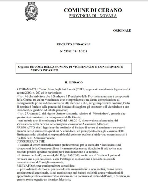 Vicesindaco Cerano Alessandro Albanese