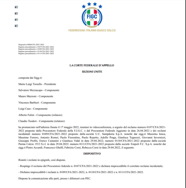 Ricorso FIGC Plusvalenze Fittizie