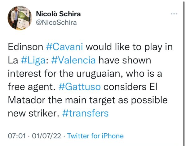 Schira Twitter Cavani