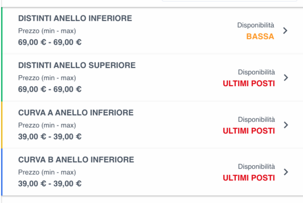 Biglietti disponibili Napoli Roma