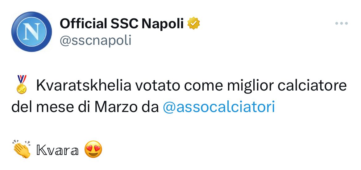 Napoli Kvaratskhelia Premio Miglior giocatore