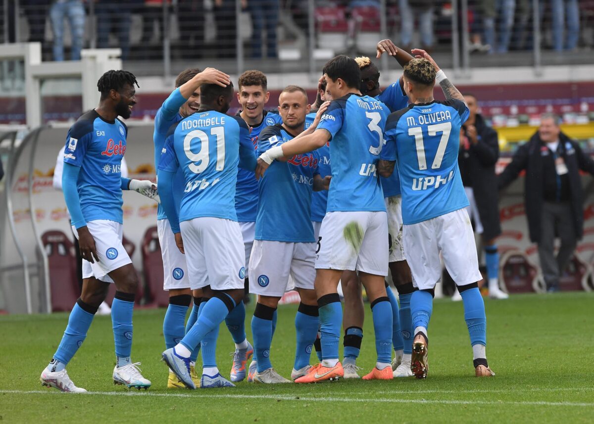 Il Napoli esulta dopo il gol di Ndombele