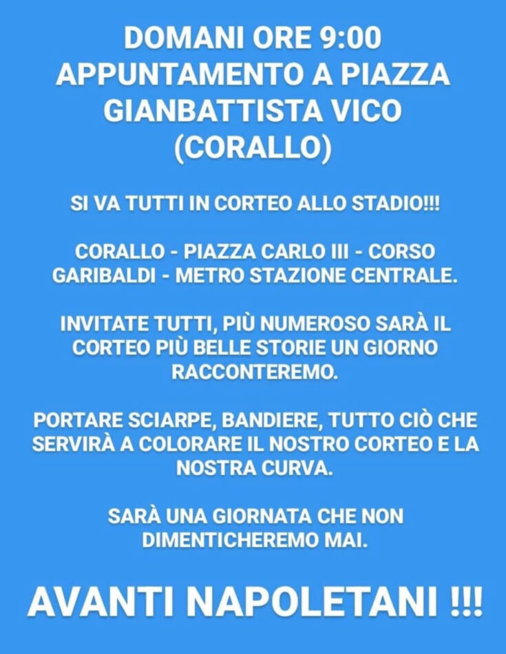 I tifosi del Napoli invitano al corteo prima di Napoli Salernitana