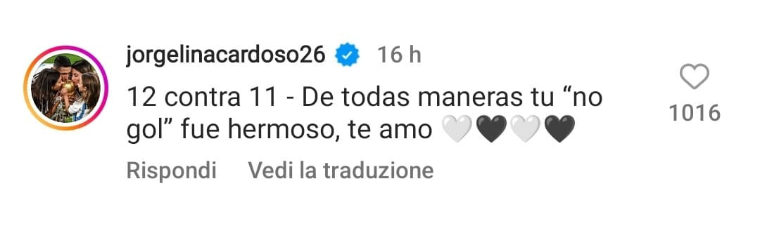 La moglie di Di Maria commenta il suo post su Instagram