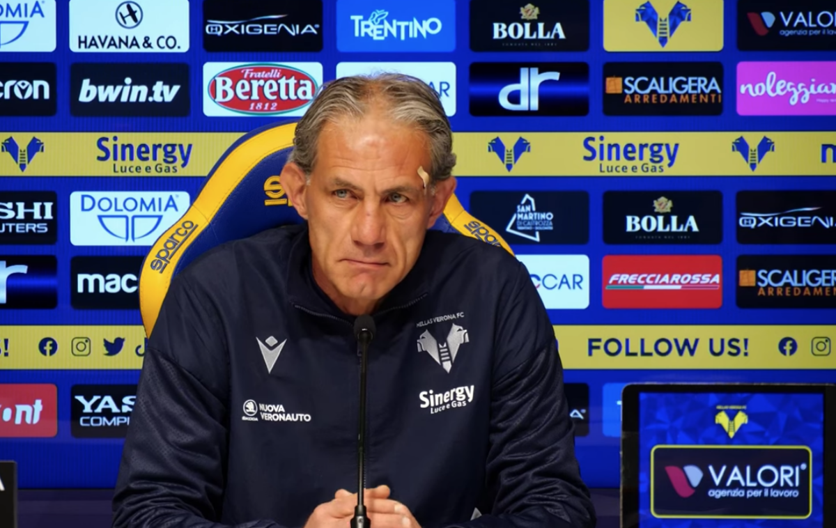 L'allenatore del Verona, Marco Zaffaroni, in conferenza stampa
