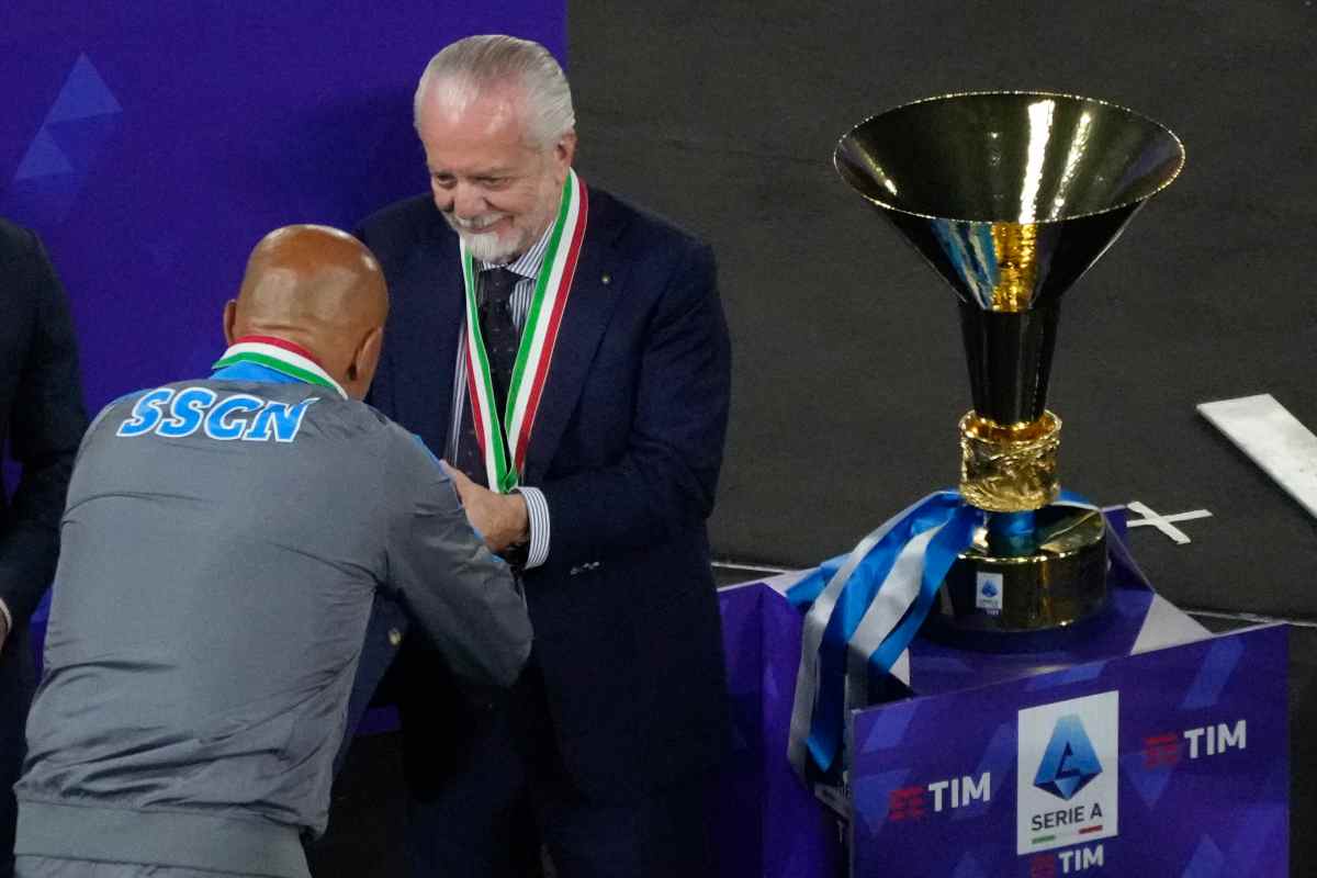 Luciano Spalletti e Aurelio De Laurentiis festeggiano la vittoria dello scudetto