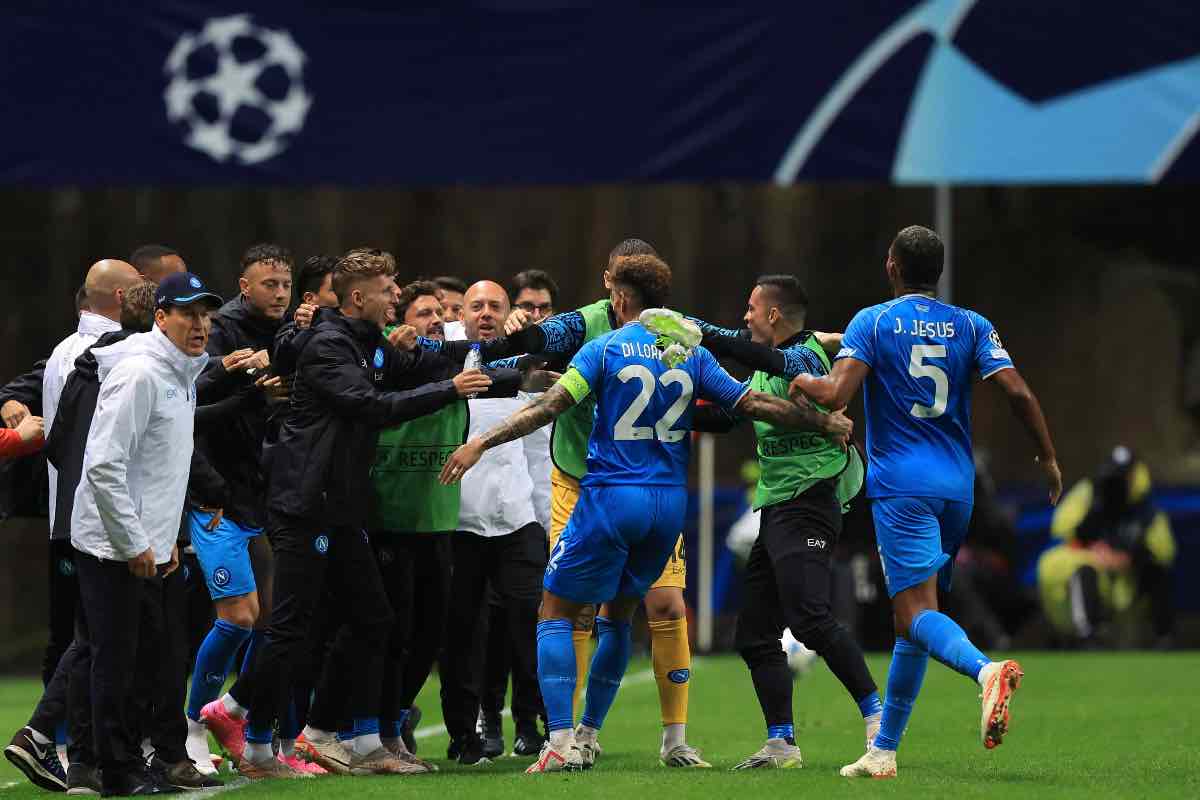Esultanza Napoli al gol di Di Lorenzo contro lo Sporting Braga