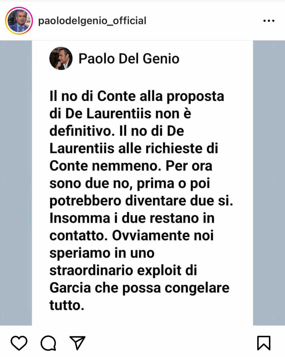 Del Genio crede ancora nella possibilità Conte al Napoli