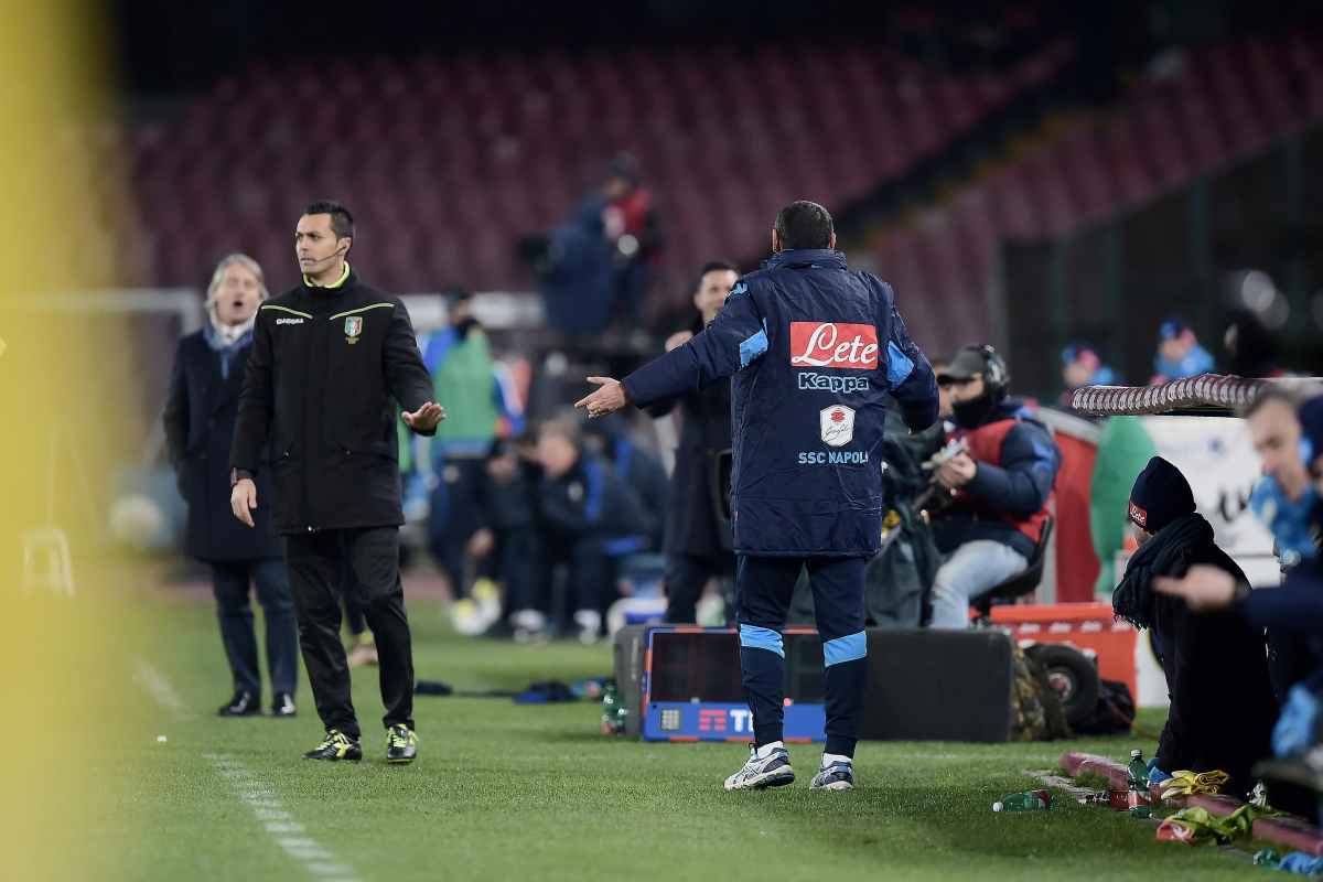 Mancini contro Sarri, l'acceso diverbio in un Napoli-Inter 2016
