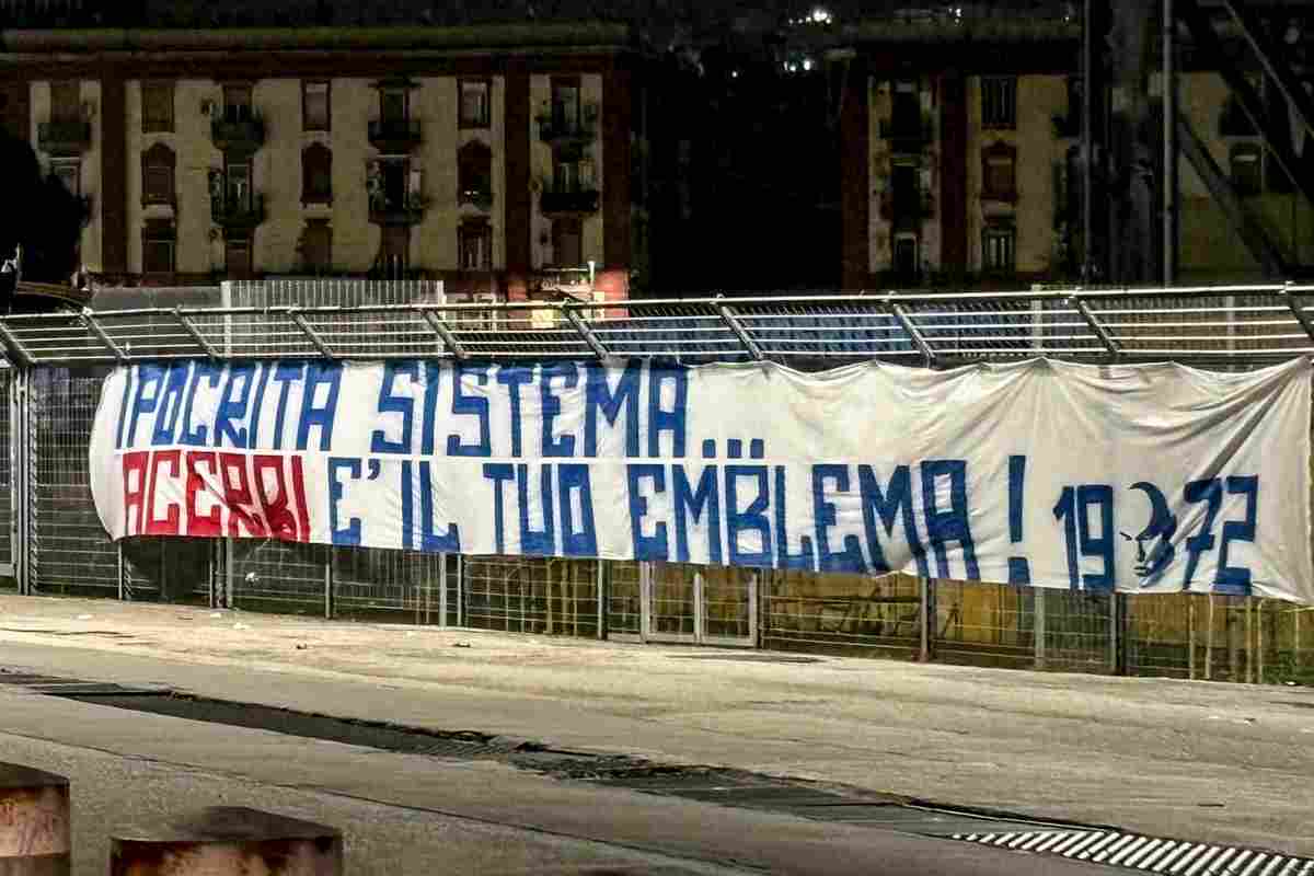 Tifosi contro la decisione del Giudice Sportivo, lo striscione 