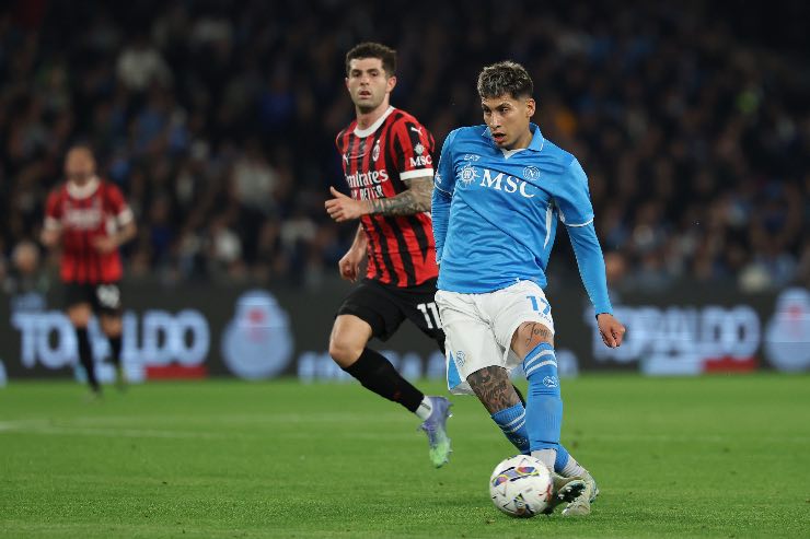 Mathias Olivera in campo contro il Milan