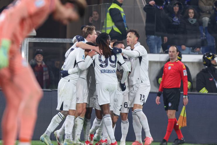 Esultanza del Napoli contro l'Atalanta a Bergamo 