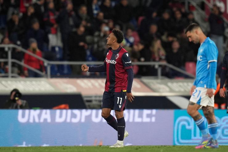 Ndoye esulta per il gol segnato al Napoli