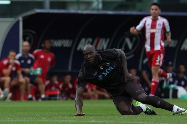Romelu Lukaku in campo contro l'Olympiacos