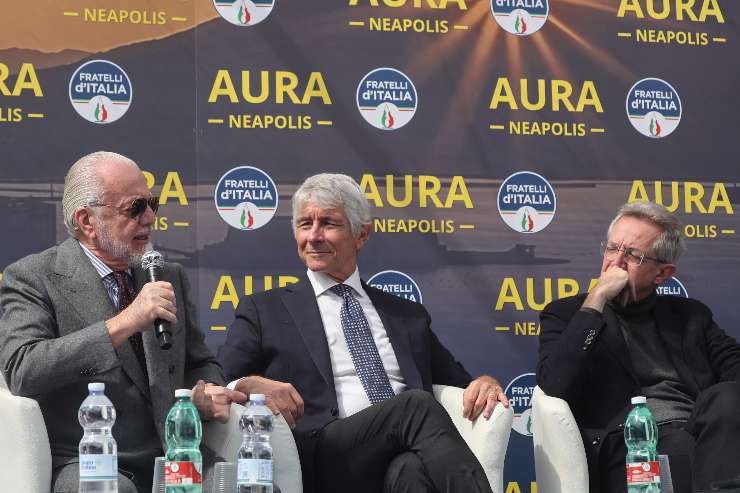 De Laurentiis a discorso con Manfredi e Abodi