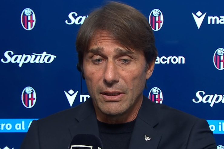 Antonio Conte, allenatore del Napoli, durante l’intervista post partita dopo Bologna-Napoli di Serie A 2025.