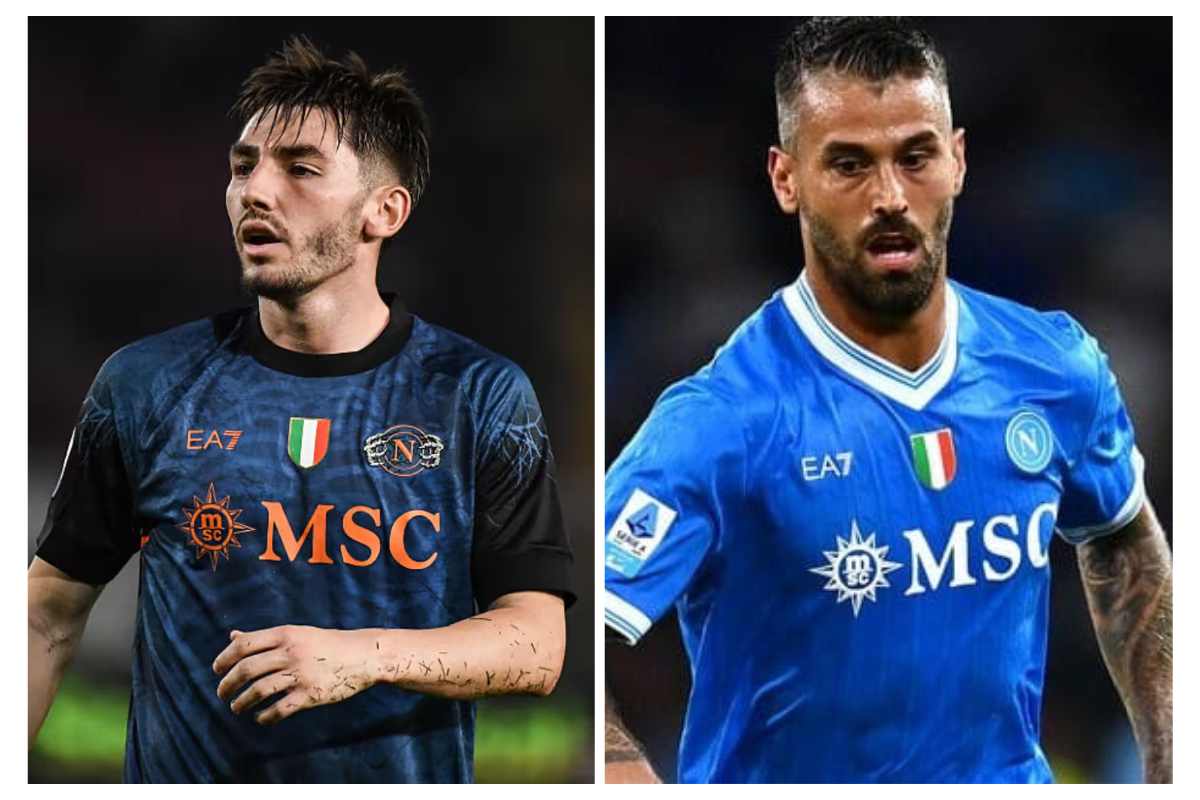 Billy Gilmour e Leonardo Spinazzola con la maglia del Napoli durante la stagione 2025/2026 di Serie A.
