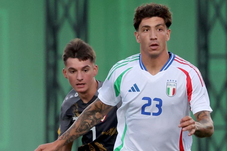Luca Marianucci con la maglia dell'Italia Under 21 nella gara contro la Macedonia