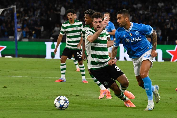Napoli, Spinazzola contro lo Sporting Lisbona