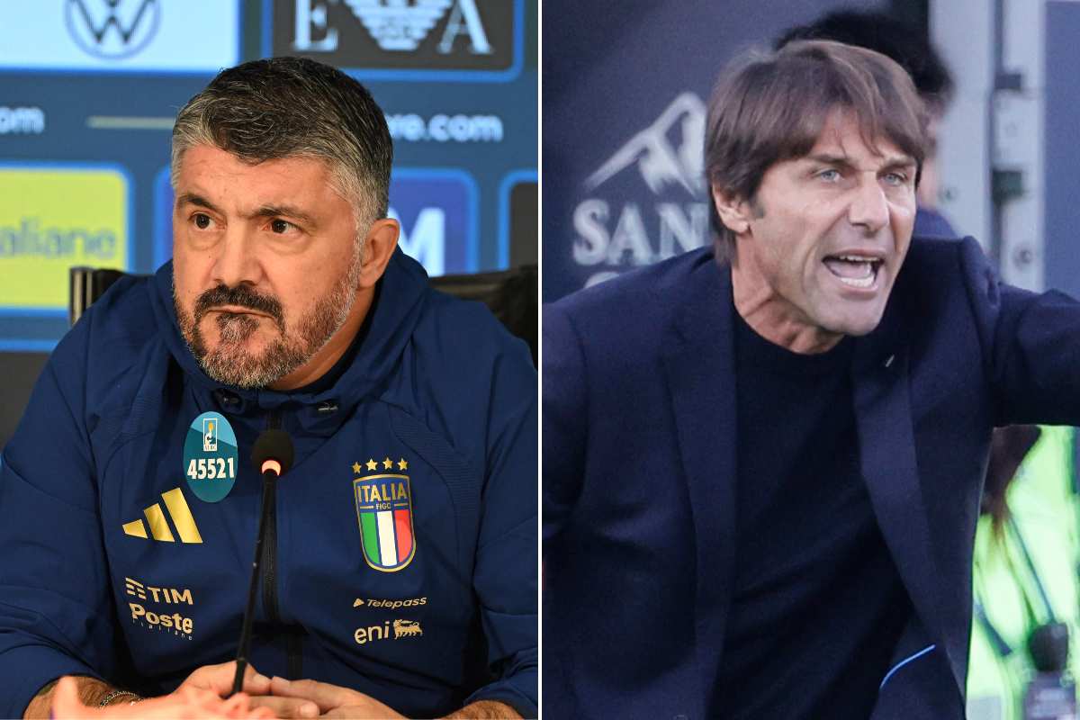 Collage che ritrae Gattuso e Conte uno fianco all'altro per il commento del ct sul Napoli