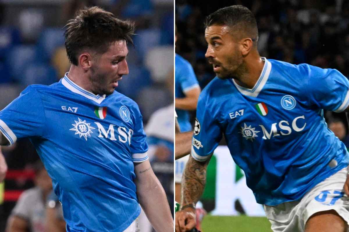 Gilmour e Spinazzola in campo con il Napoli prima dei loro infortuni