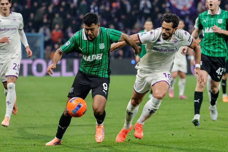 Walid Cheddira durante la sfida di campionato tra Sassuolo e Fiorentina