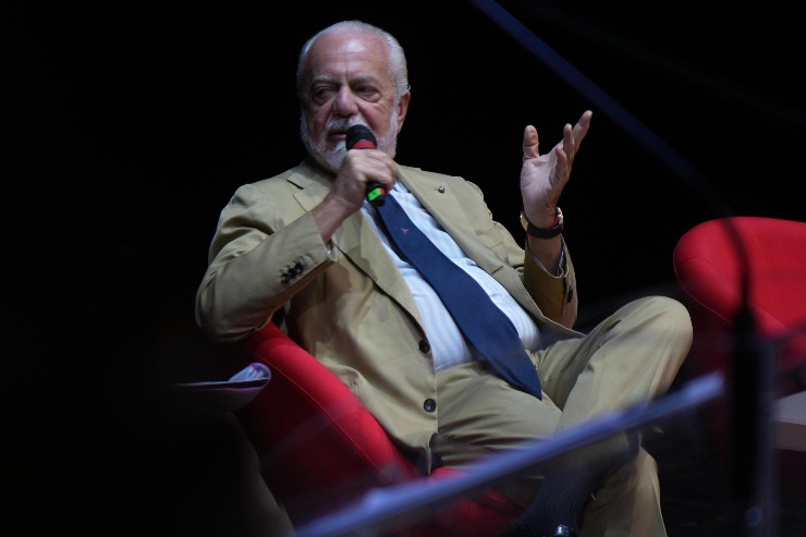 Il presidente di Filmauro e del Calcio Napoli, Aurelio De Laurentiis interviene agli Stati Generali della cultura in corso al teatro Bellini di Napoli