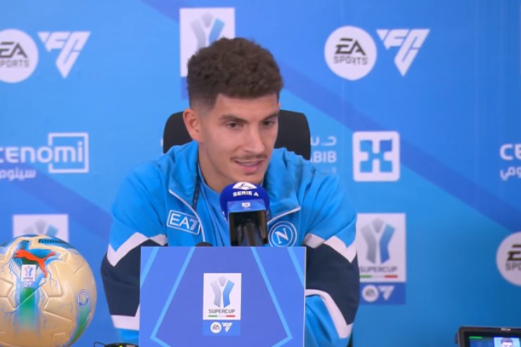 Giovanni Di Lorenzo, capitano del Napoli, in conferenza stampa alla vigilia del match di Supercoppa contro il Milan