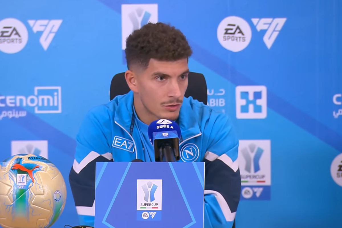 Giovanni Di Lorenzo, capitano del Napoli, in conferenza stampa alla vigilia del match di Supercoppa contro il Milan