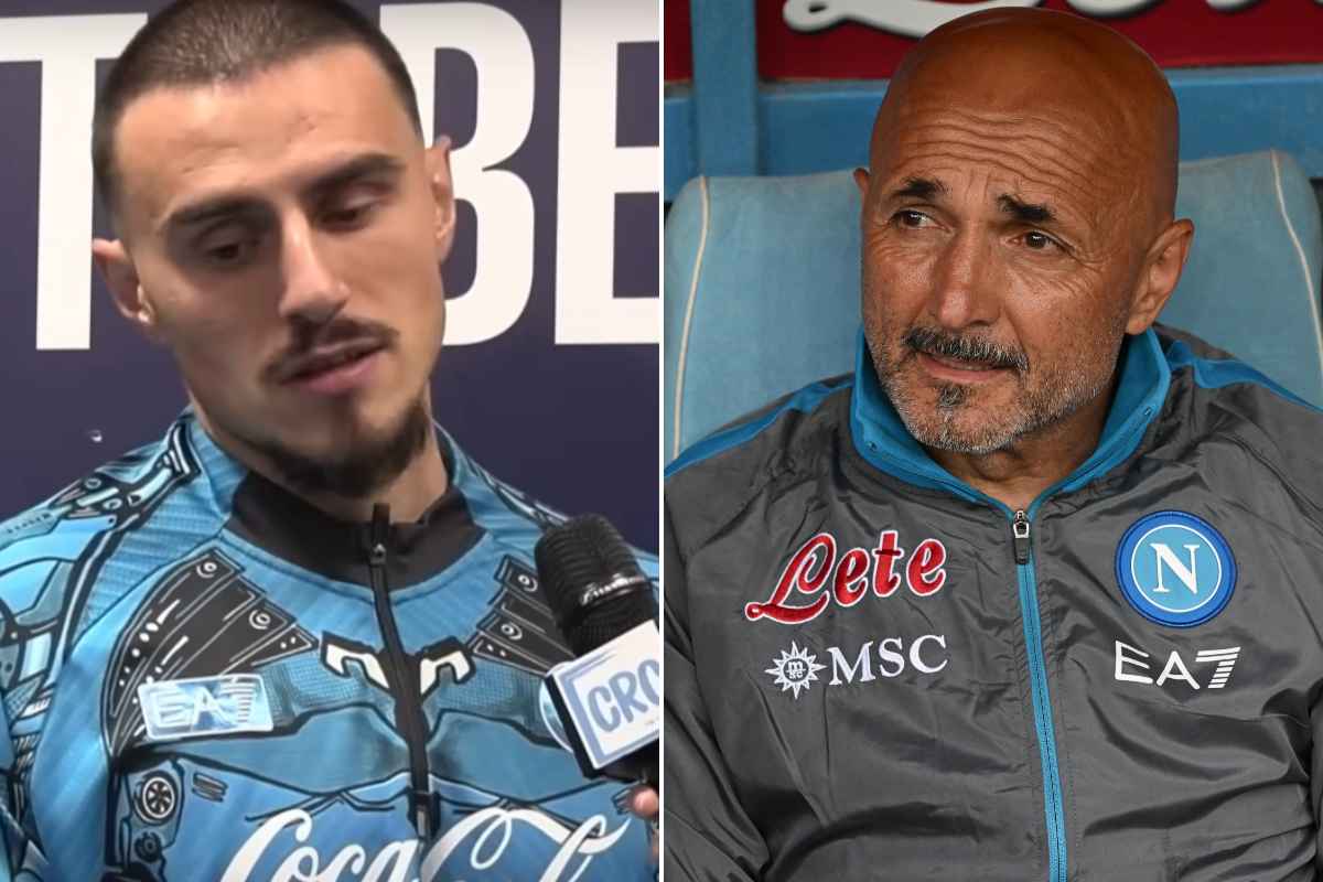 Collage che ritrae Elmas a Radio CRC e Spalletti sulla panchina del Napoli