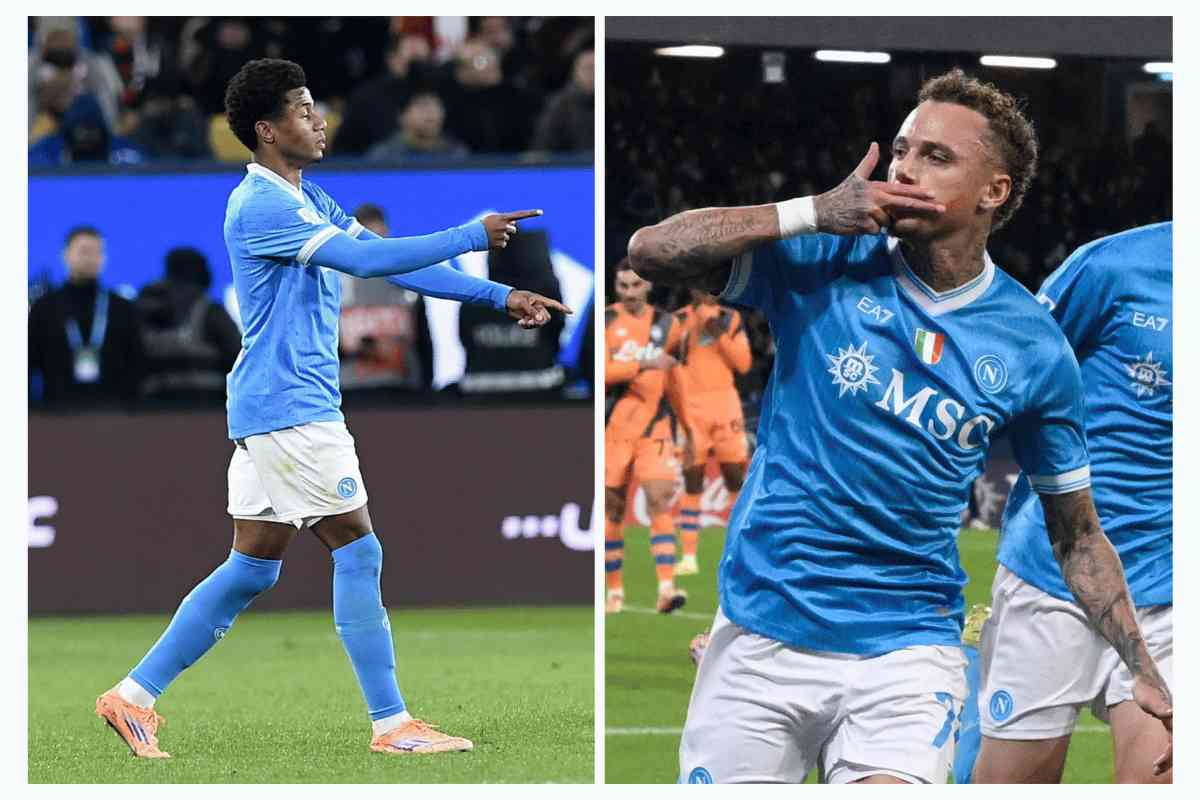 Collage Neres e Lang che esultano ai loro gol