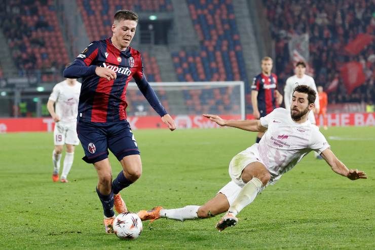Emil Holm, terzino del Bologna, nel corso del match contro il Brann