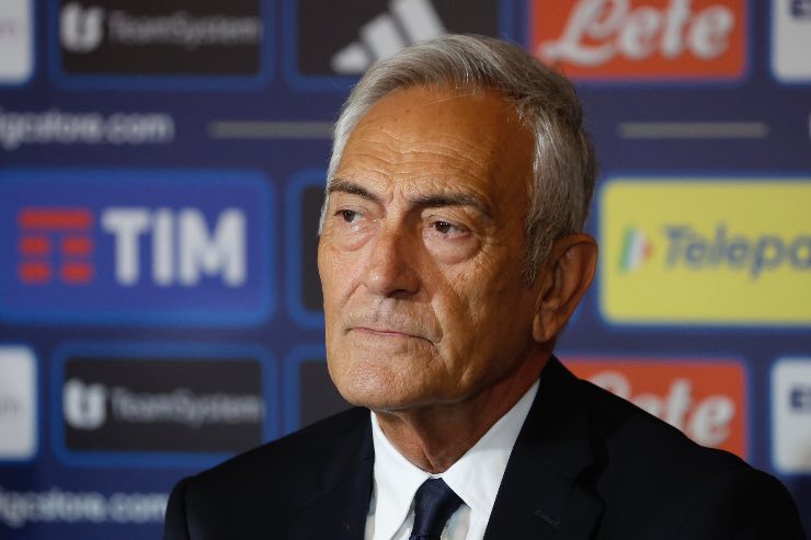 Il presidente della FIGC Gabriele Gravina in conferenza stampa