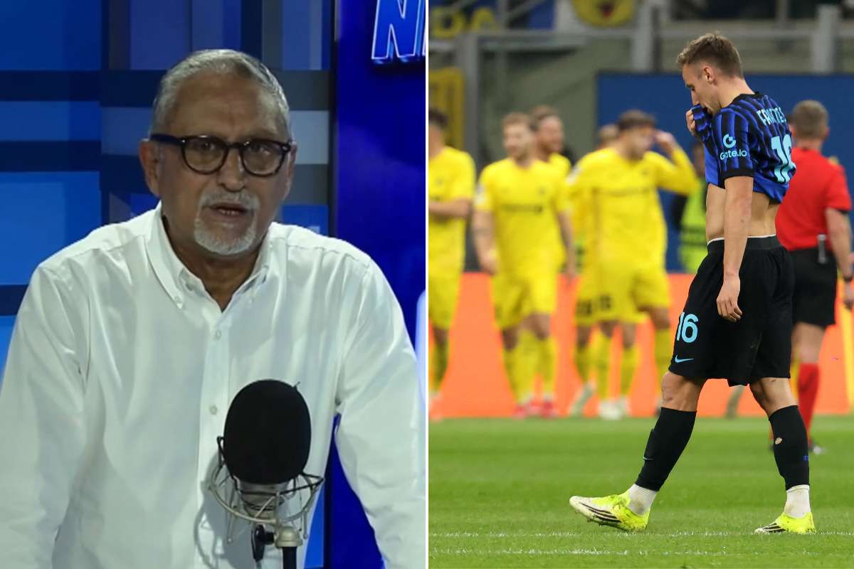 Collage con Carlo Alvino e la delusione dell'Inter dopo l'eliminazione dalla Champions League