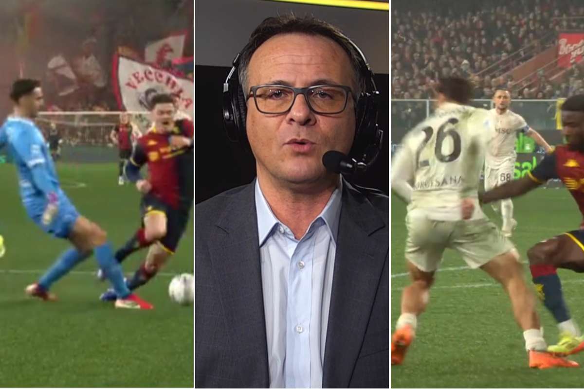 Collage con l'opinionista arbitrale Danz Luca Marrelli che commenta i rigori assegnati in Genoa-Napoli