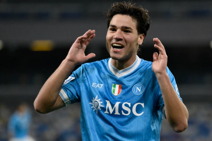 Antonio Vergara, attaccante del Napoli, nel corso del match contro la Fiorentina