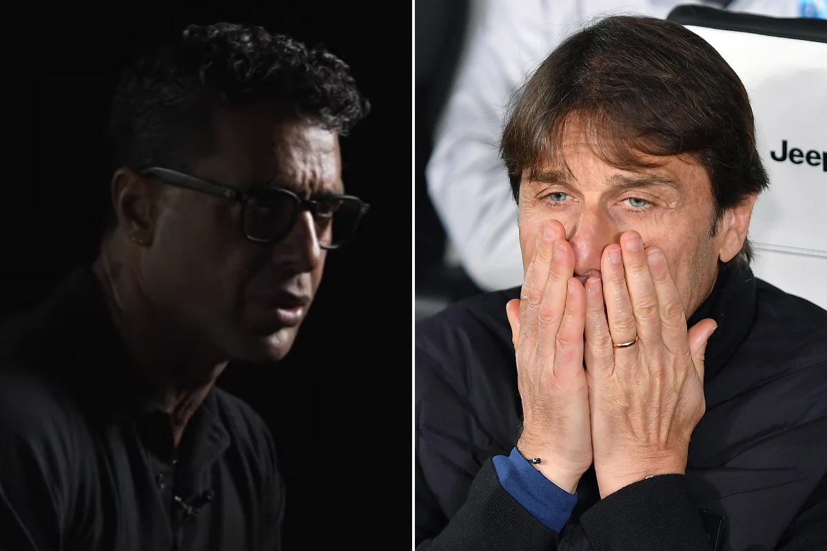 Fabrizio Corona e Antonio Conte, allenatore del Napoli, in confronto sulla panchina azzurra