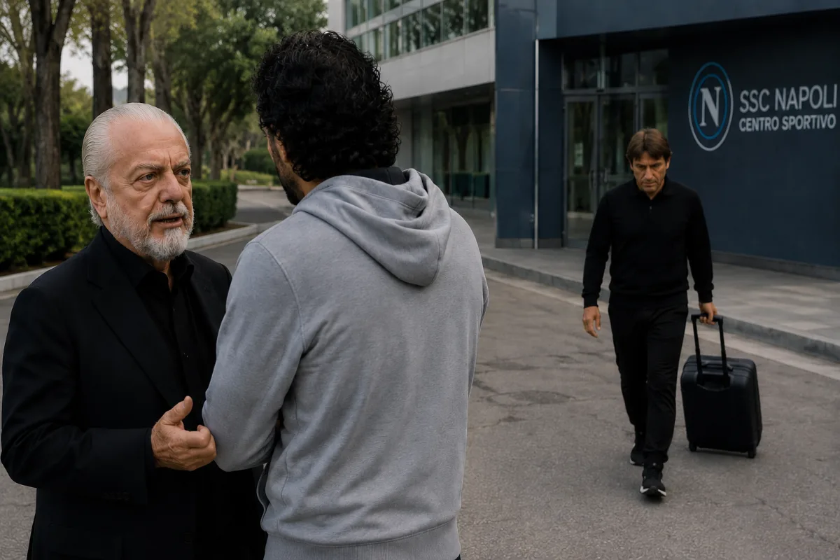De Laurentiis e Grosso al centro sportivo del Napoli, Conte sullo sfondo