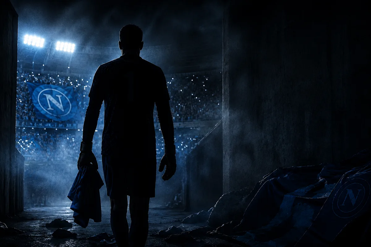 Silhouette di un calciatore del Napoli in uscita
