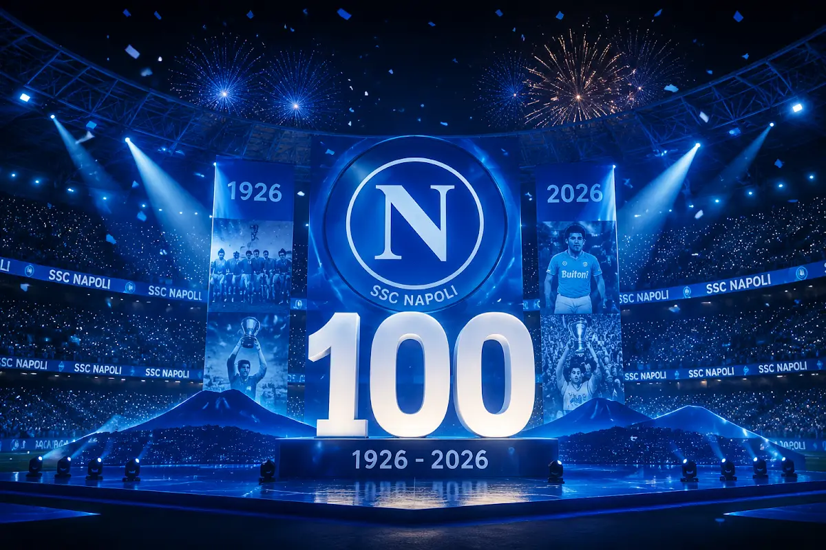 Schermo gigante con logo Napoli per il centenario