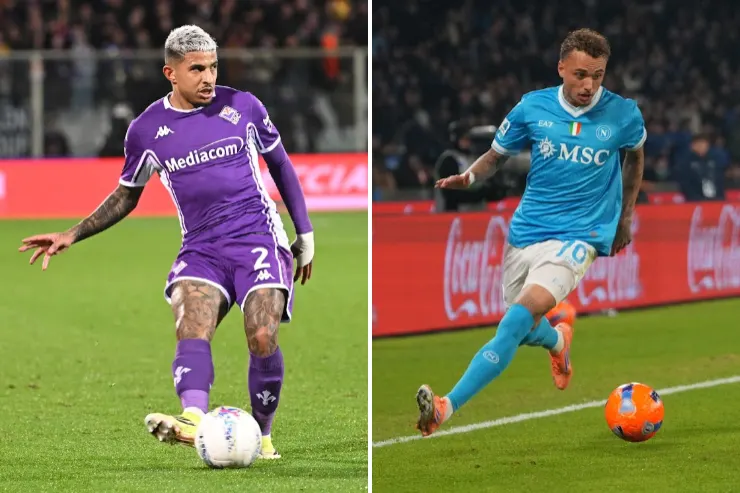 Dodo durante una partita con la maglia della Fiorentina (sulla sinistra). Lang al Napoli (sulla destra)