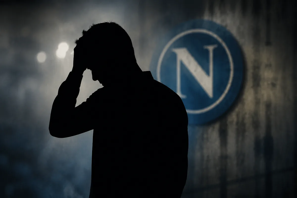 Silhouette di persona pensierosa con mano sulla testa e logo Napoli sullo sfondo