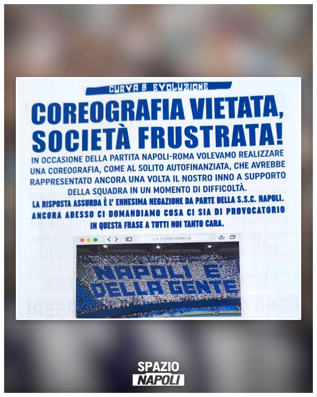 "COREOGRAFIA VIETATA, SOCIETÀ FRUSTRATA"